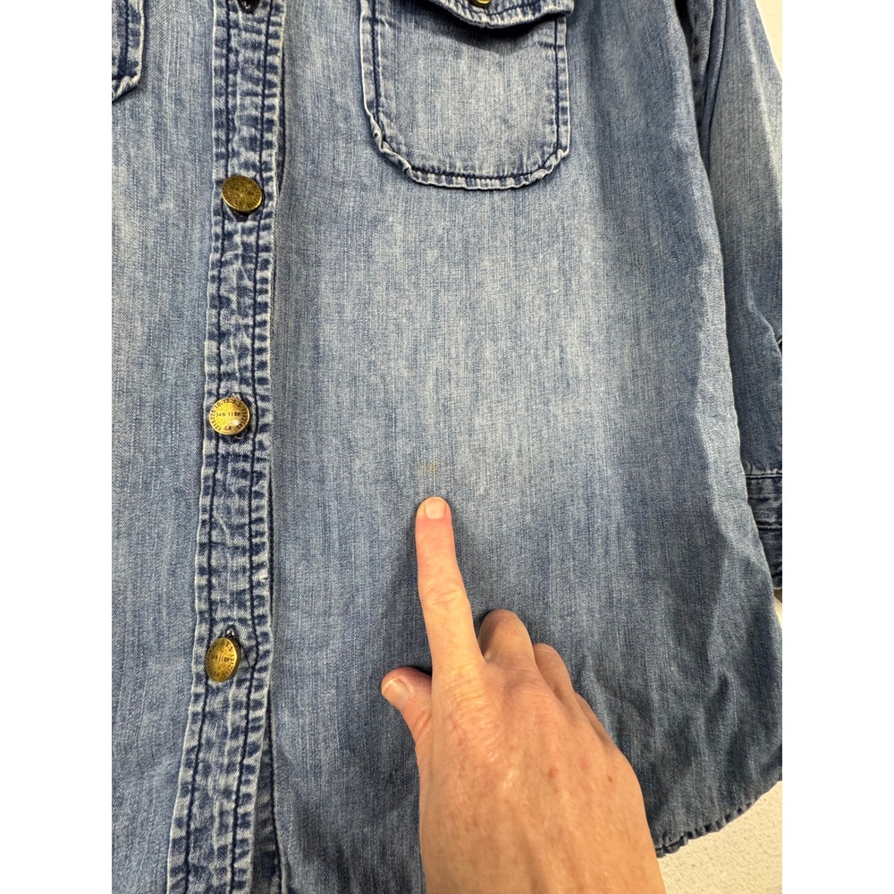 Current Elliott Denim Shirt Womens Blue Lt Wash Button Down Western Distressed - Picture 9 of 12
